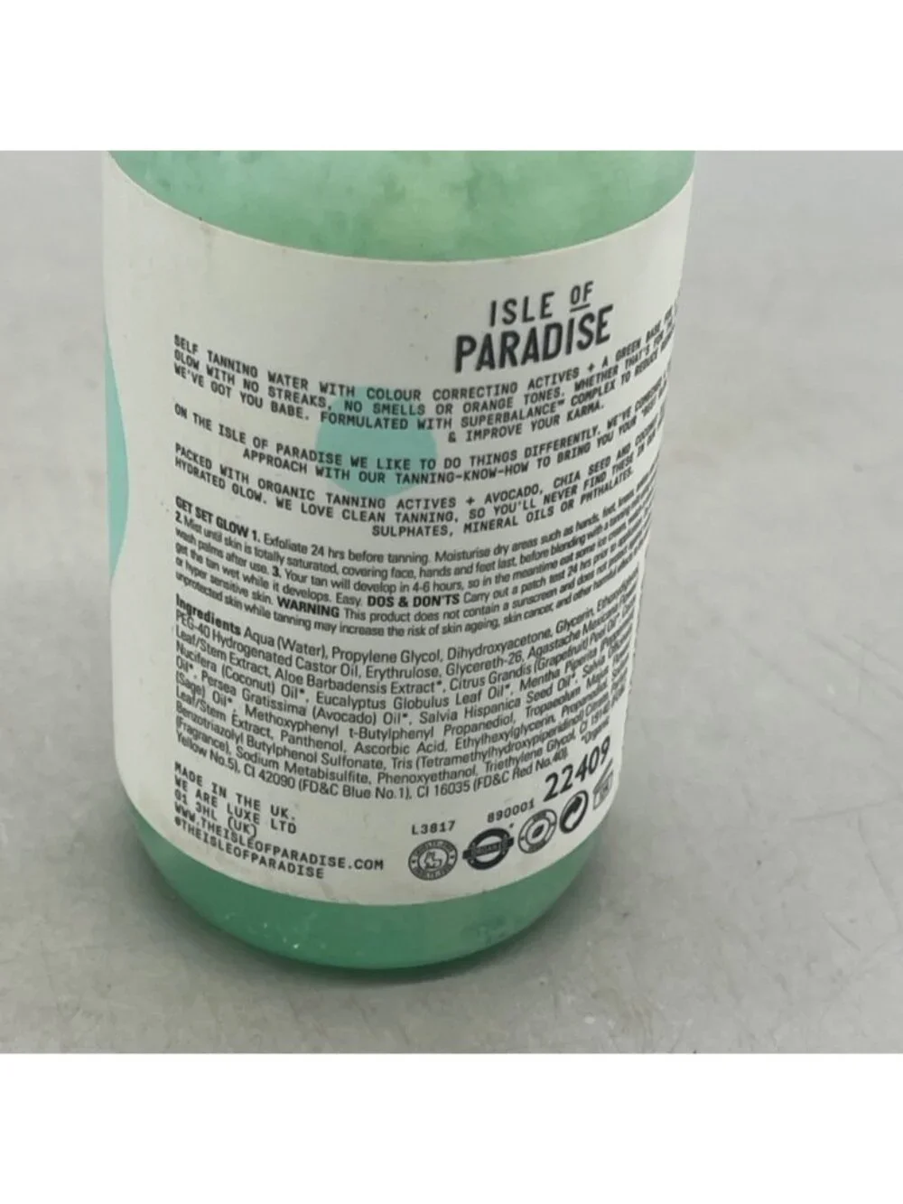 Isle Of Paradise Medium Self-Tanning Water Colour Correcting Actives Vegan READ